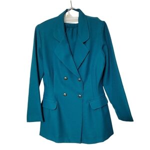 Jennifer James 2pc Green Double Breasted Blazer Suit Corpcore Skirt Set Size 12